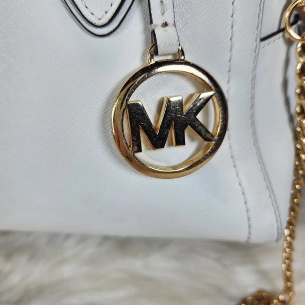 Michael Kors White Ayden Medium Saffiano Leather Satchel